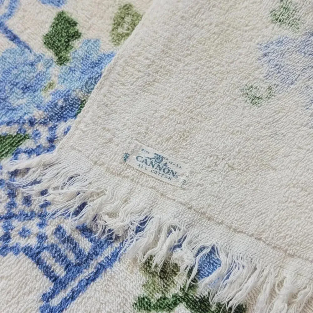 Vintage Cannon Bath Towel with Blue Floral Pattern